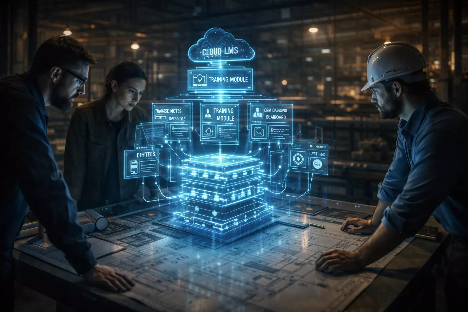 Corporate training team using AI-powered LMS platform for onboarding